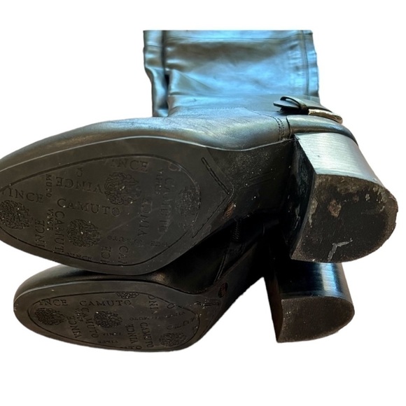 Vince Camuto Sidney Leather Knee High Riding Buckle Boots Black - Picture 4 of 4